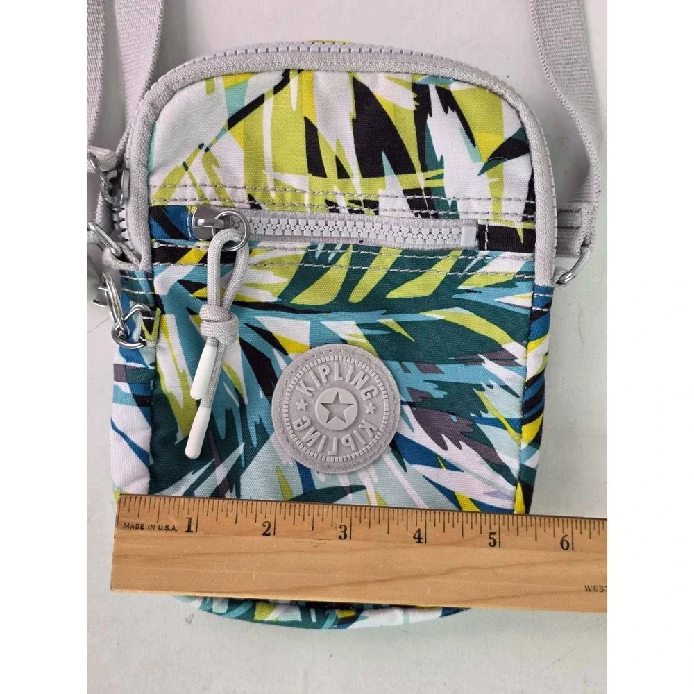 Kipling Small Crossbody Travel Bag‎ Gray Green Blue Zip Pocket Gorilla Keychain